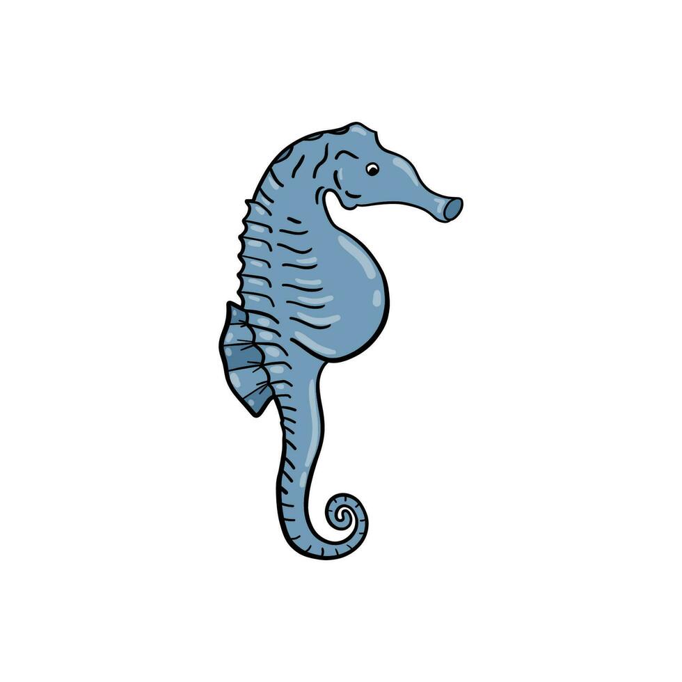 cavalluccio marino, scandinavo stile ippocampo, mano disegnato, bellissimo dettagliato turchese vettore