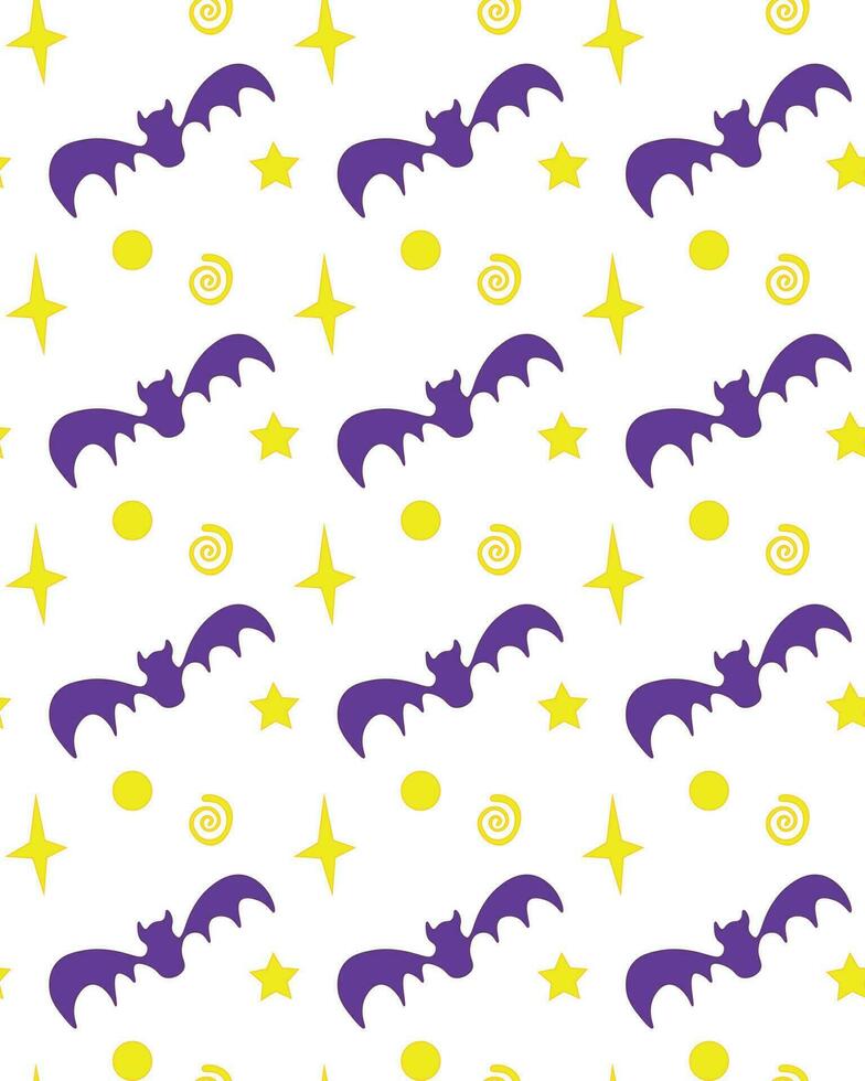 Halloween vettore modello di pipistrello stelle, spirali e puntini su bianca sfondo nel piatto stile