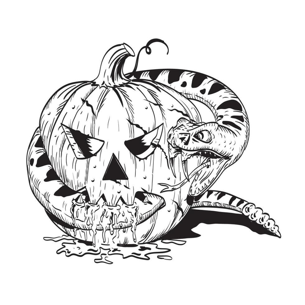 jack-o-lanterna Halloween zucca combattente serpente a sonagli vipera serpente i fumetti stile disegno vettore