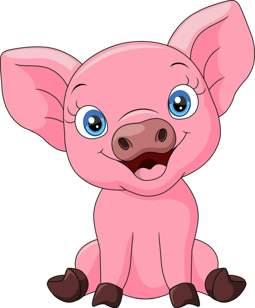 simpatico cartone animato di maiale bambino seduto vettore