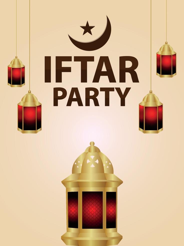 manifesto di celebrazione del partito iftar con illustrazione vettoriale di lanterna e luna araba
