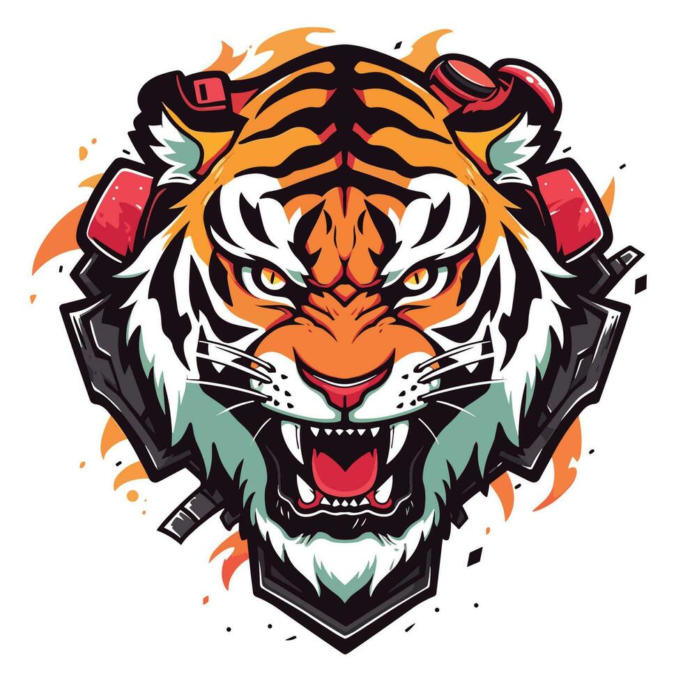 tigre testa motociclista logo vettore maglietta design