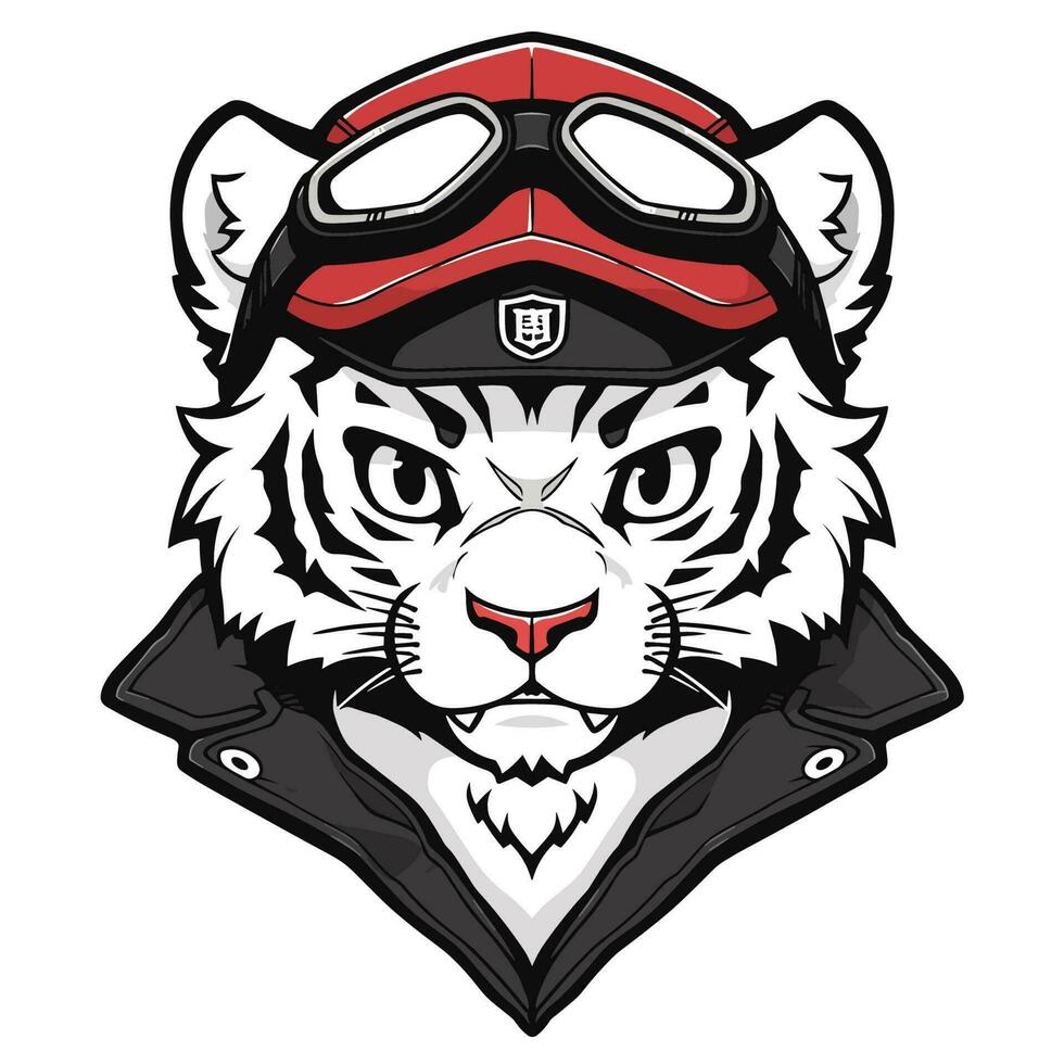 tigre testa motociclista logo vettore maglietta design