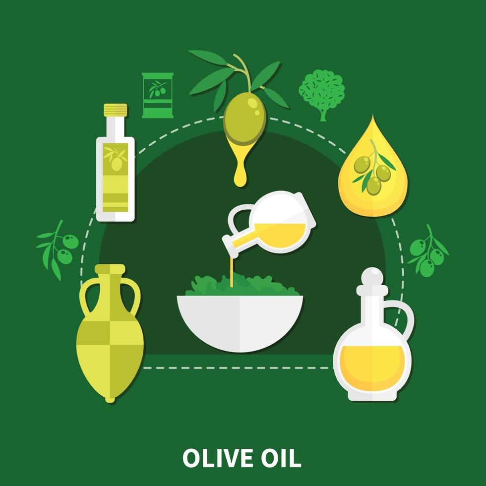 illustrazione vettoriale di composizione piatta olio d'oliva