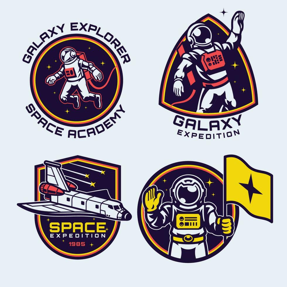 impostato di spazio astronauta distintivo emblema vettore