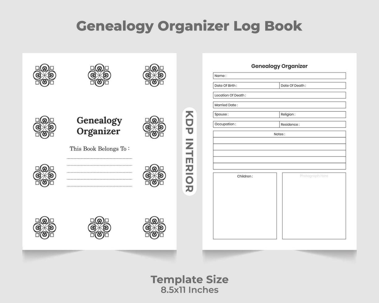genealogia organizzatore log libro kdp interno vettore