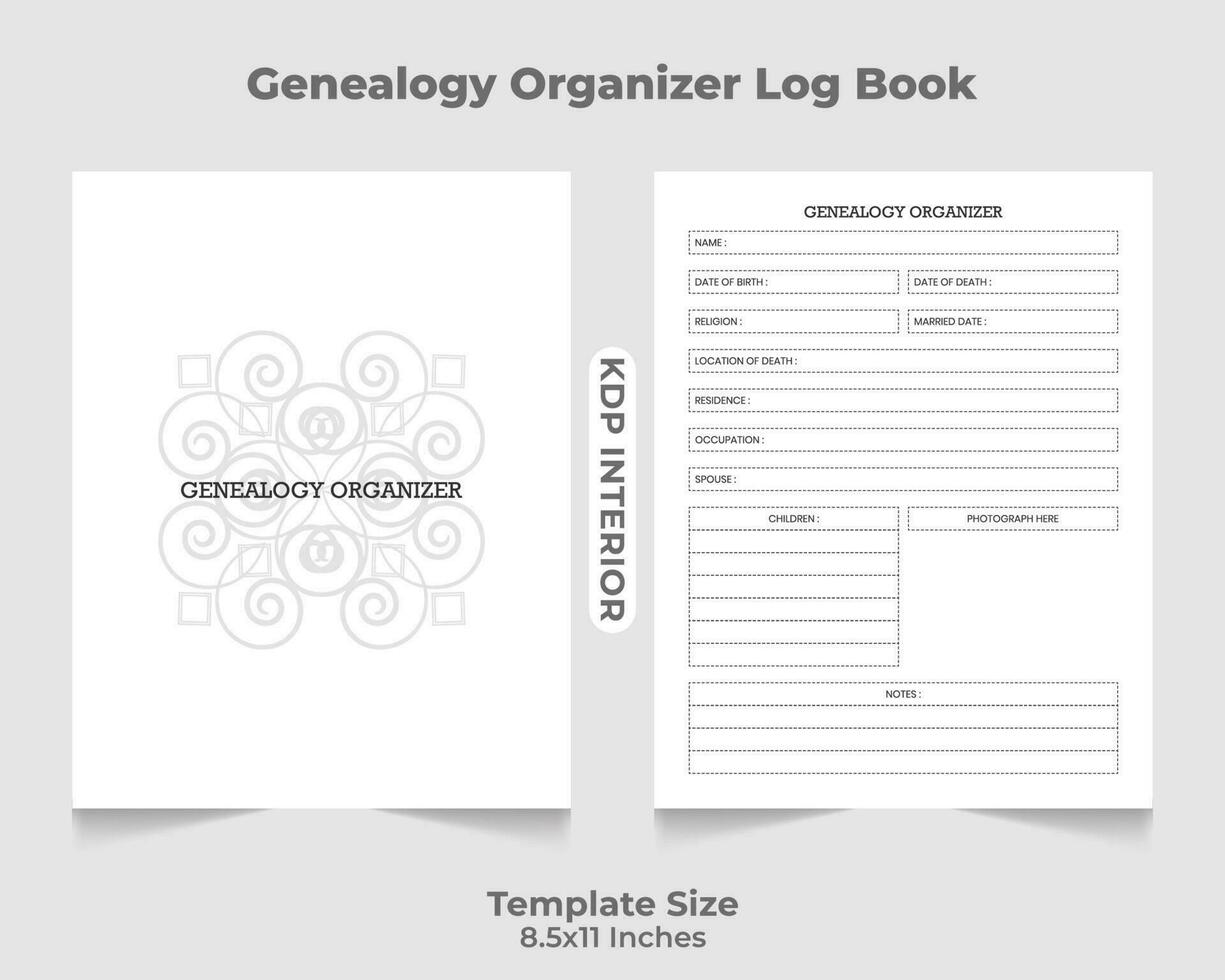 genealogia organizzatore log libro kdp interno vettore