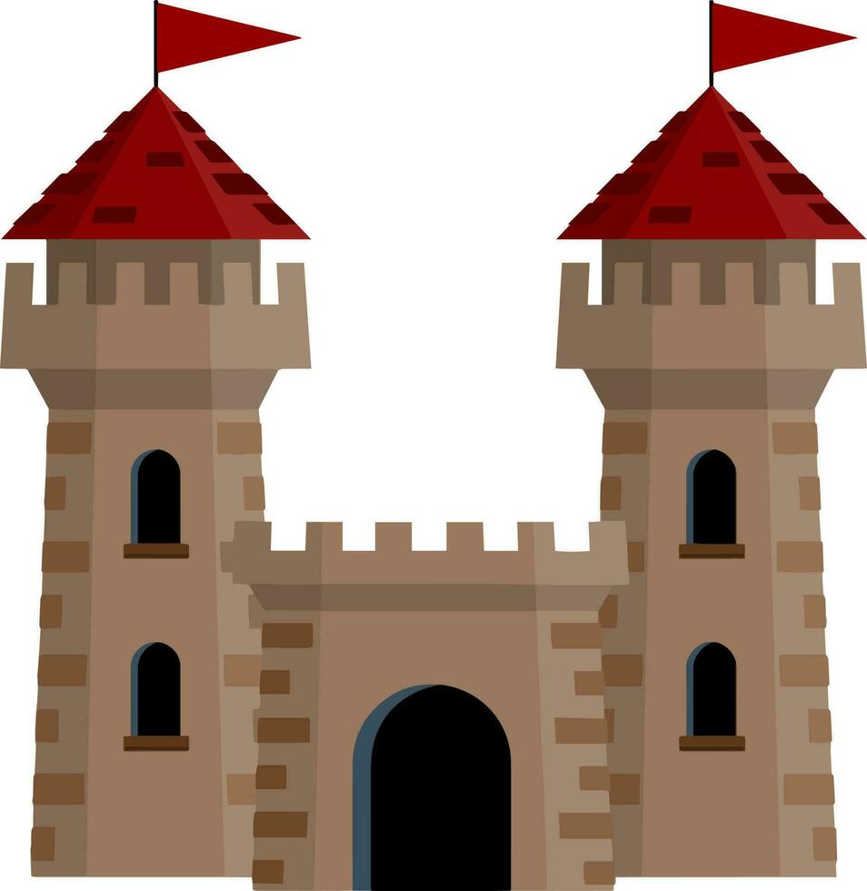 medievale europeo pietra castello. cavalieri fortezza. concetto di sicurezza, protezione e difesa. cartone animato piatto illustrazione. militare edificio con muri, cancelli e grande Torre. vettore