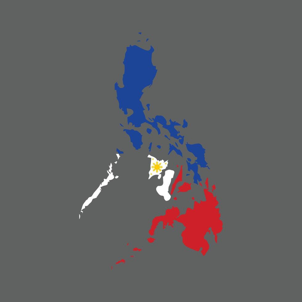 Filippine carta geografica con nazionale bandiera su grigio sfondo. vettore illustrazione.