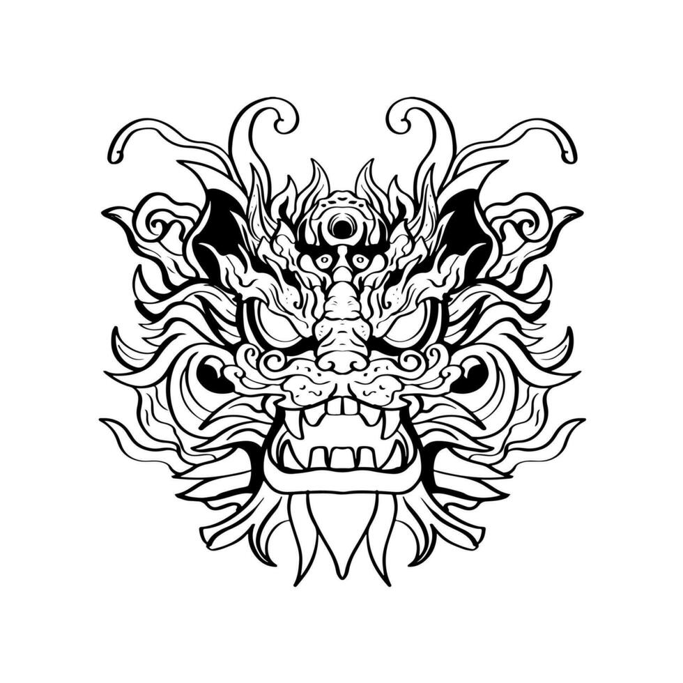 araldico Drago testa tatuaggi nero e bianca emblema fatto di inchiostro macchie. vettore