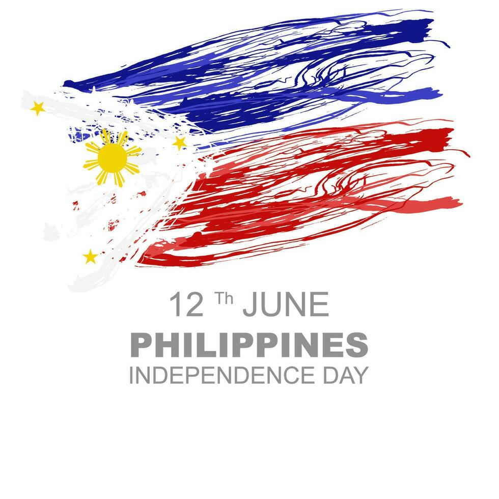 Filippine indipendenza giorno 12 giugno, manifesto e saluto carta con dipingere schizzato forma di filippino bandiera vettore
