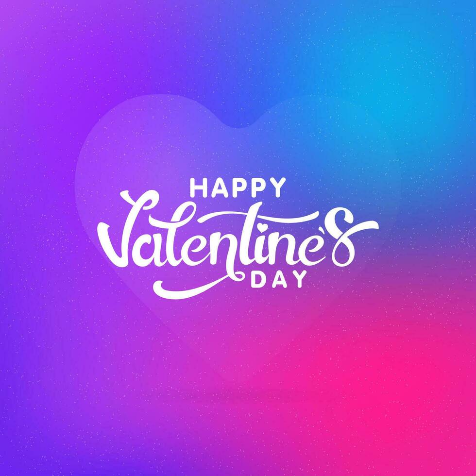 contento San Valentino giorno font su lucido blu e rosa pendenza sfocatura sfondo. vettore