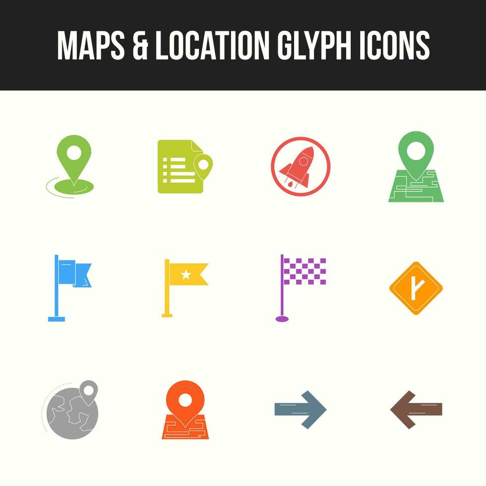unico mappe e Posizione glifo icona impostato vettore