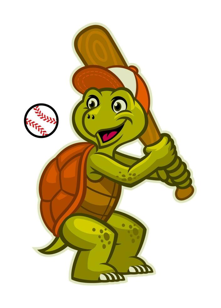 divertente cartone animato tartaruga portafortuna giocando baseball vettore