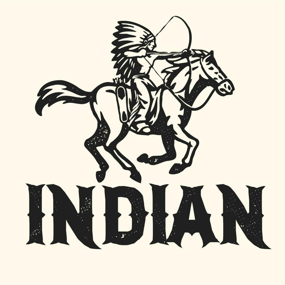 Vintage ▾ vecchio stampa stile di indiano capo equitazione il cavallo vettore