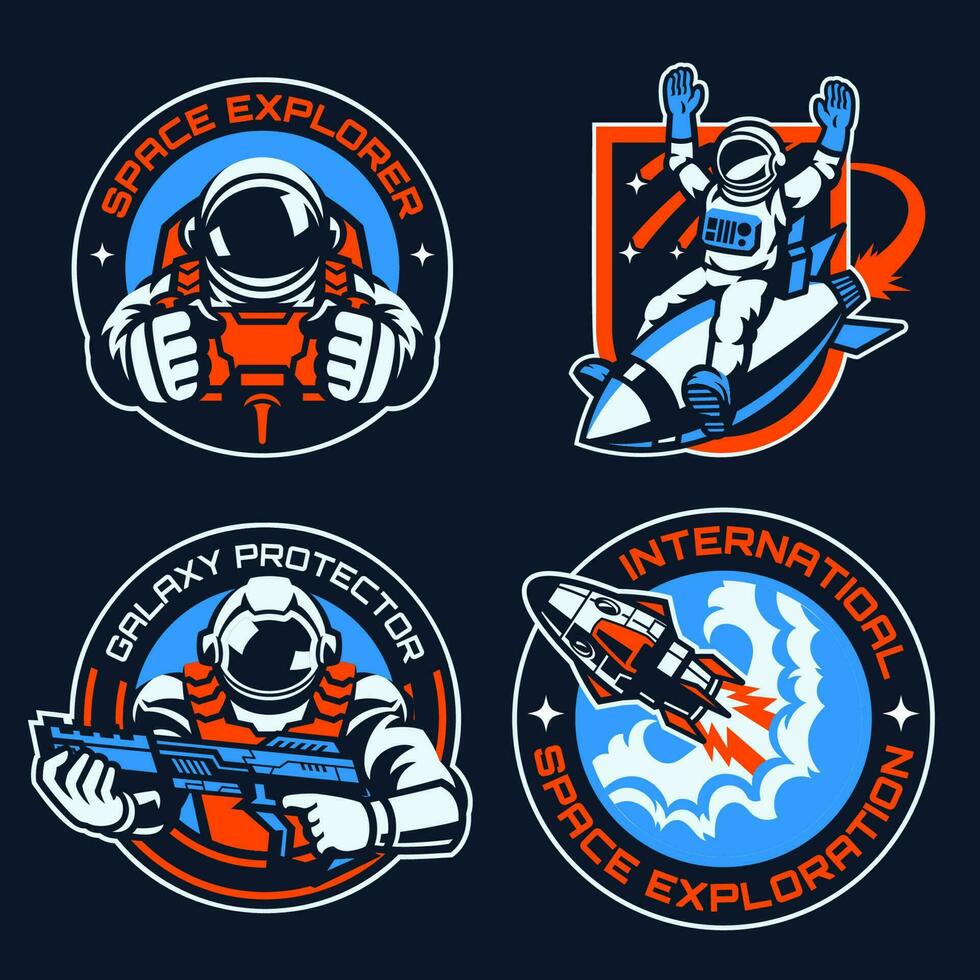 impostato di Vintage ▾ distintivo di spazio astronauta concetto vettore