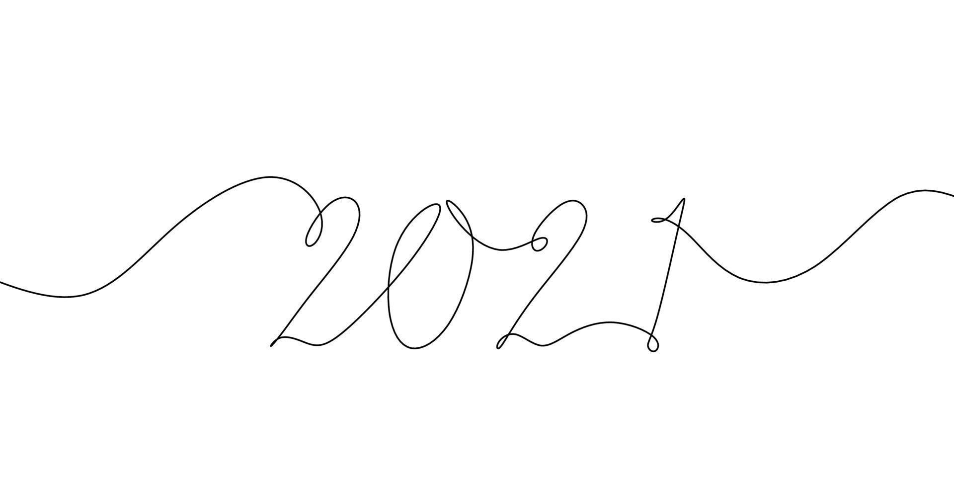 2021 felice anno nuovo disegno della firma del disegno a mano unico contorno continuo vettore