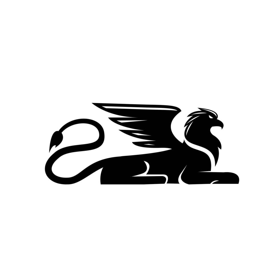 premium nero minimal griffin mitica creatura emblema mascotte disegno vettoriale