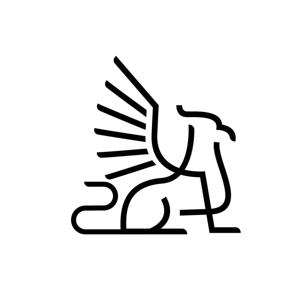 premium nero minimal griffin creatura mitica emblema mascotte linea disegno vettoriale