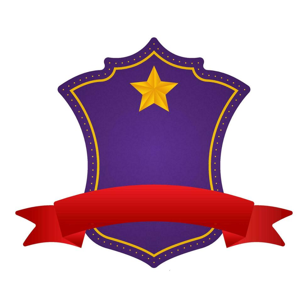 viola vuoto stella scudo telaio con rosso nastro su bianca sfondo. vettore