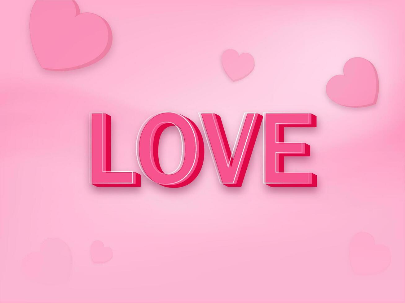 3d amore font con cuori su lucido rosa sfondo. vettore