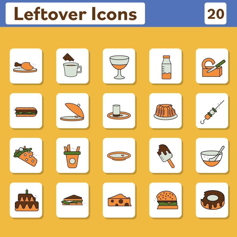 colorato impostato cibo con bevanda avanzi icone su piazza sfondo. vettore