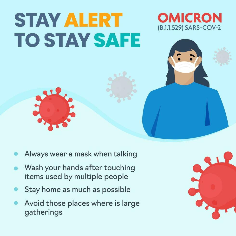 precauzioni per ridurre il diffusione di covid-19 omicron variante con giovane ragazza indossare sicurezza maschera su blu sfondo. vettore