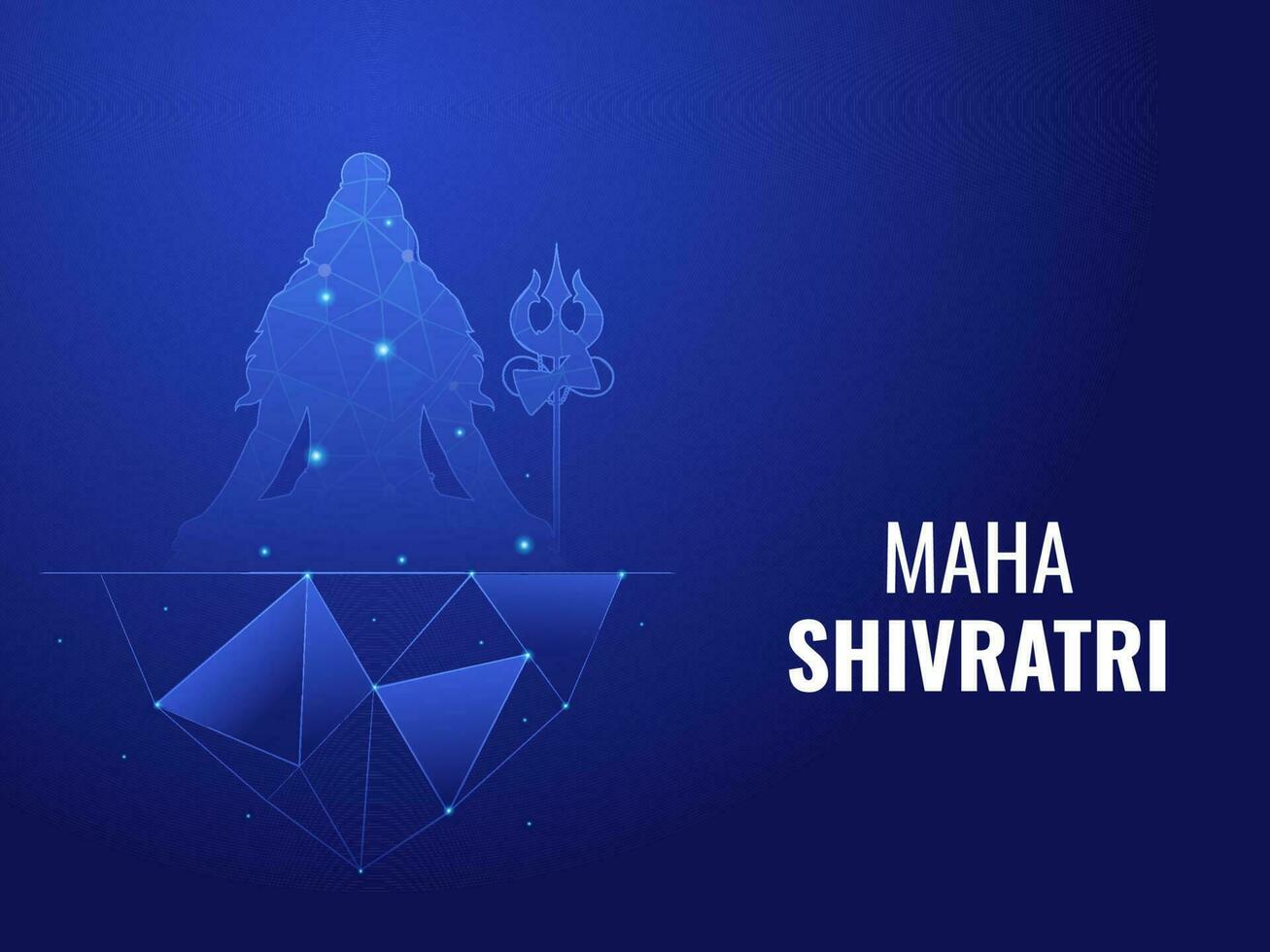maha shivratri celebrazione concetto con Meditare signore shiva a roccia nel poligonale Linee su blu sfondo. vettore