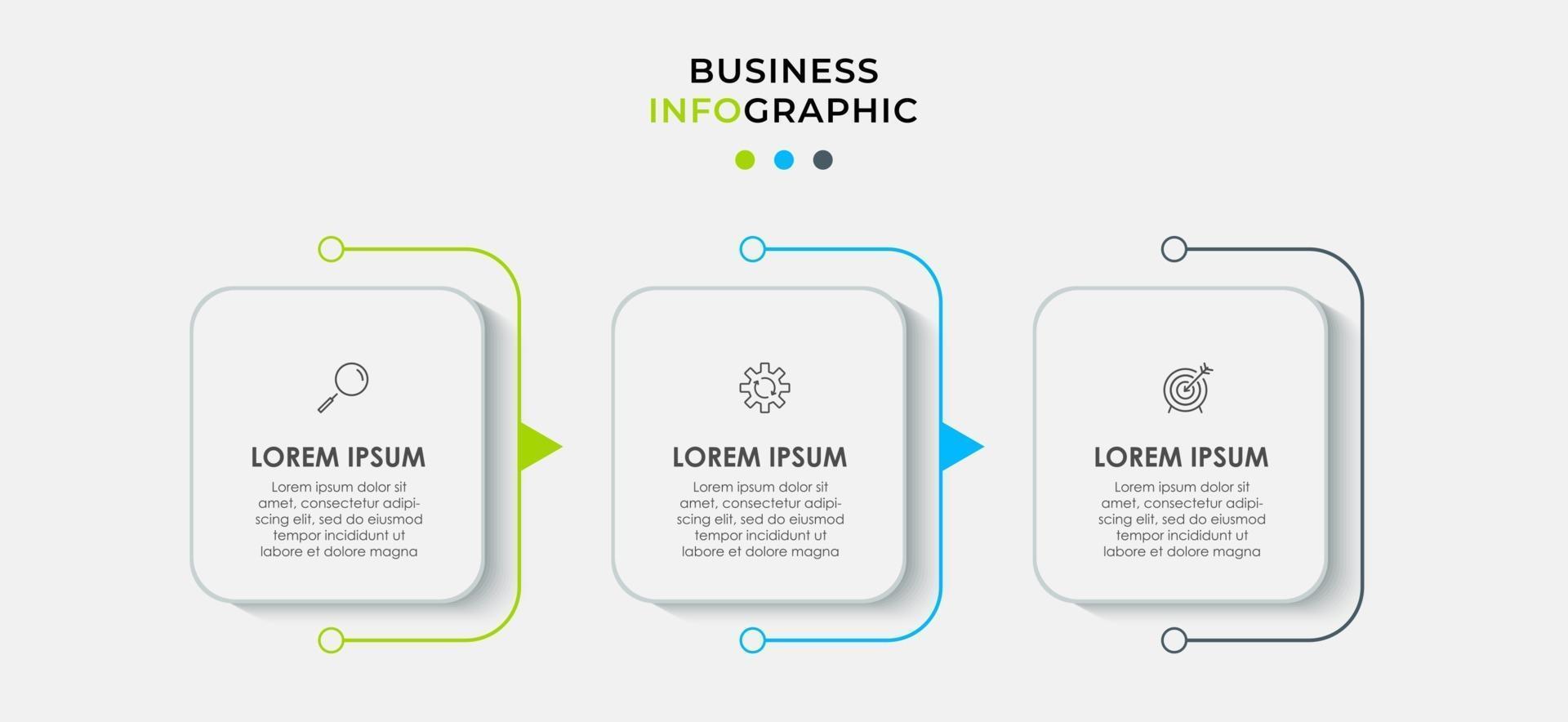 Il vettore di progettazione infografica e le icone di marketing possono essere utilizzate per il layout del flusso di lavoro, il diagramma, la relazione annuale, il web design. concetto di business con 3 opzioni, passaggi o processi.