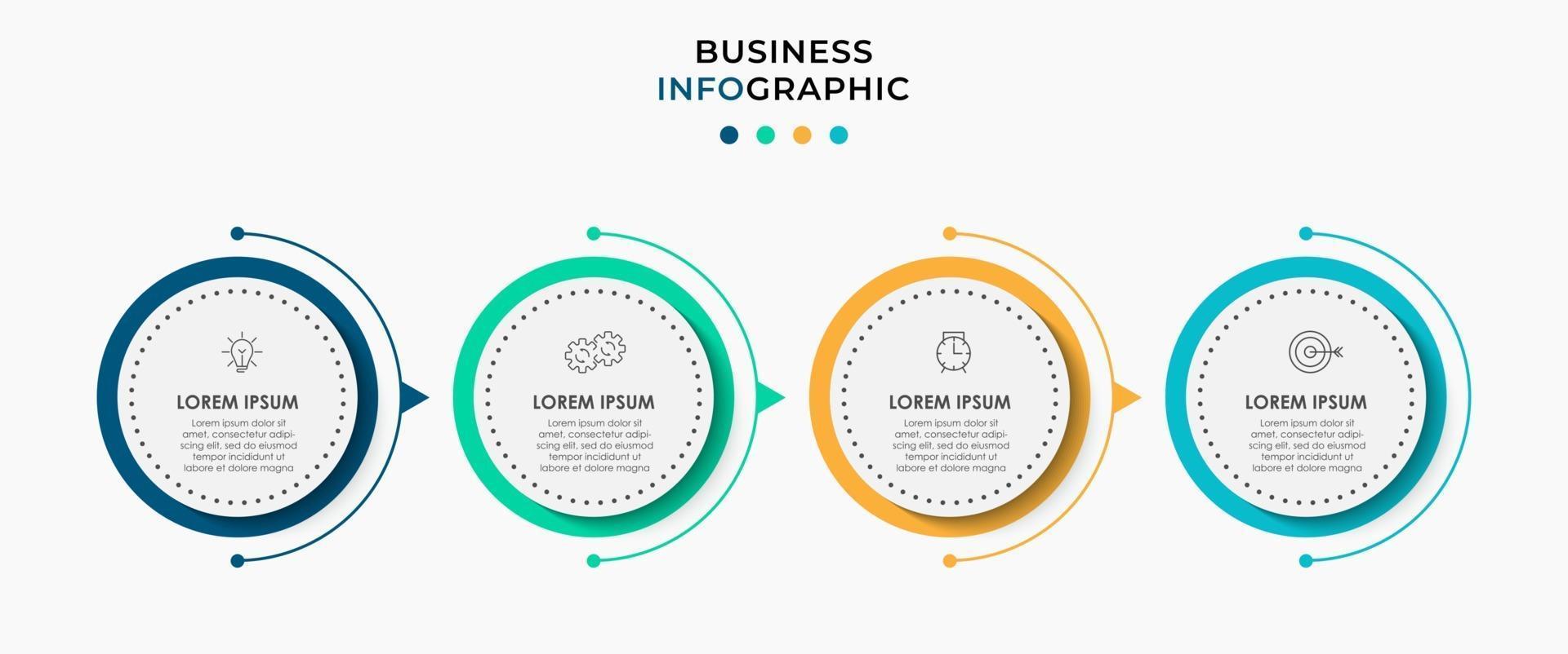 Il vettore di progettazione infografica e le icone di marketing possono essere utilizzate per il layout del flusso di lavoro, il diagramma, la relazione annuale, il web design. concetto di business con 4 opzioni, passaggi o processi.