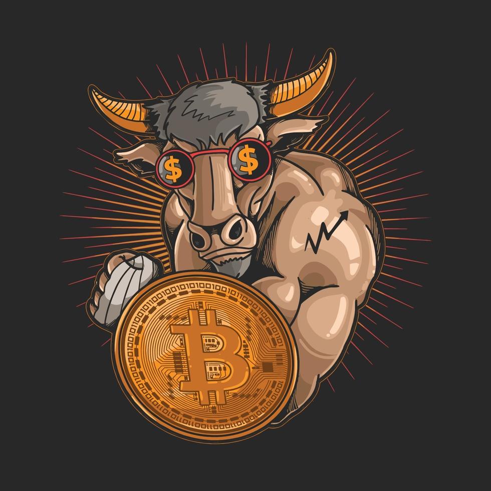 crypto mining bull trading simbolo illustrazione vettore