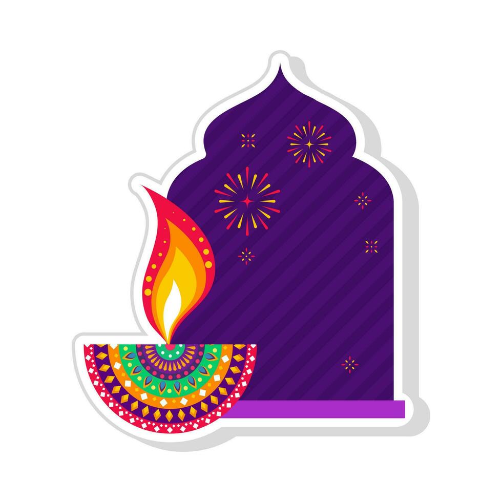 etichetta stile colorato floreale olio lampada ardente contro viola porta modo fuoco d'artificio sfondo. vettore