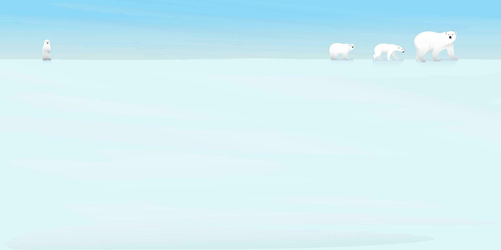polare orsi famiglia a piedi su ghiaccio a nord polo piatto design vettore illustrazione. neve paesaggio concetto con vuoto spazio.
