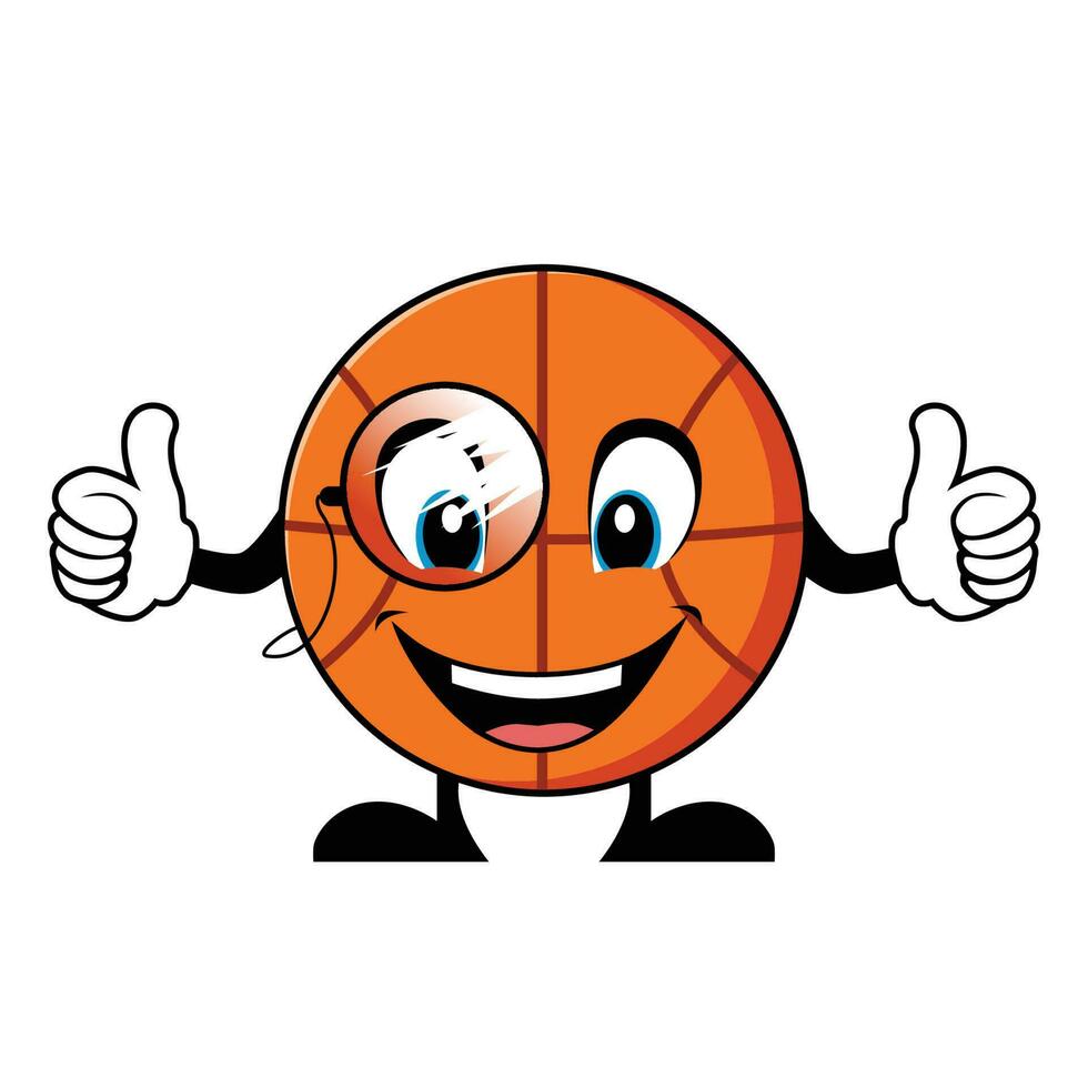 pallacanestro cartone animato personaggio con occhiali da sole dando pollici su. portafortuna personaggio vettore