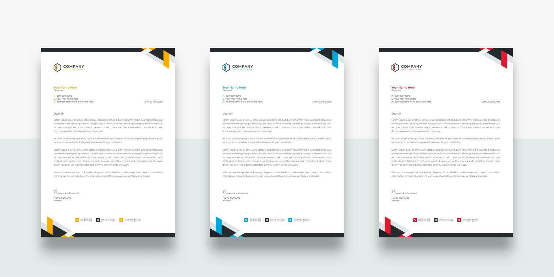 moderno azienda attività commerciale azienda carta intestata modello. con colore variazione creativo carta intestata modello. moderno carta intestata design modello per il tuo progetto. attività commerciale carta intestata design. vettore