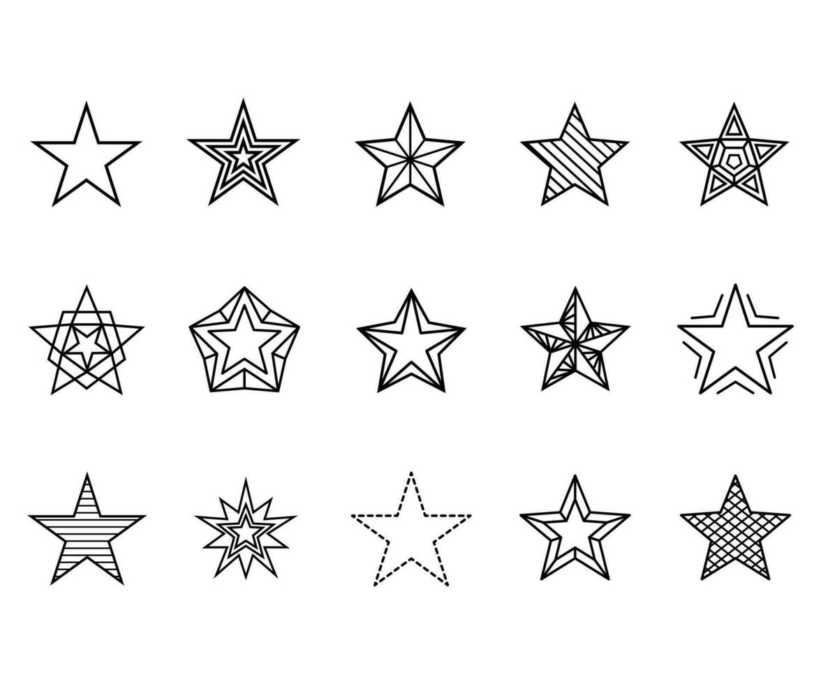 impostato di stelle. geometrico astratto elementi. nero linea design vettore piatto illustrazione. mano disegnato.