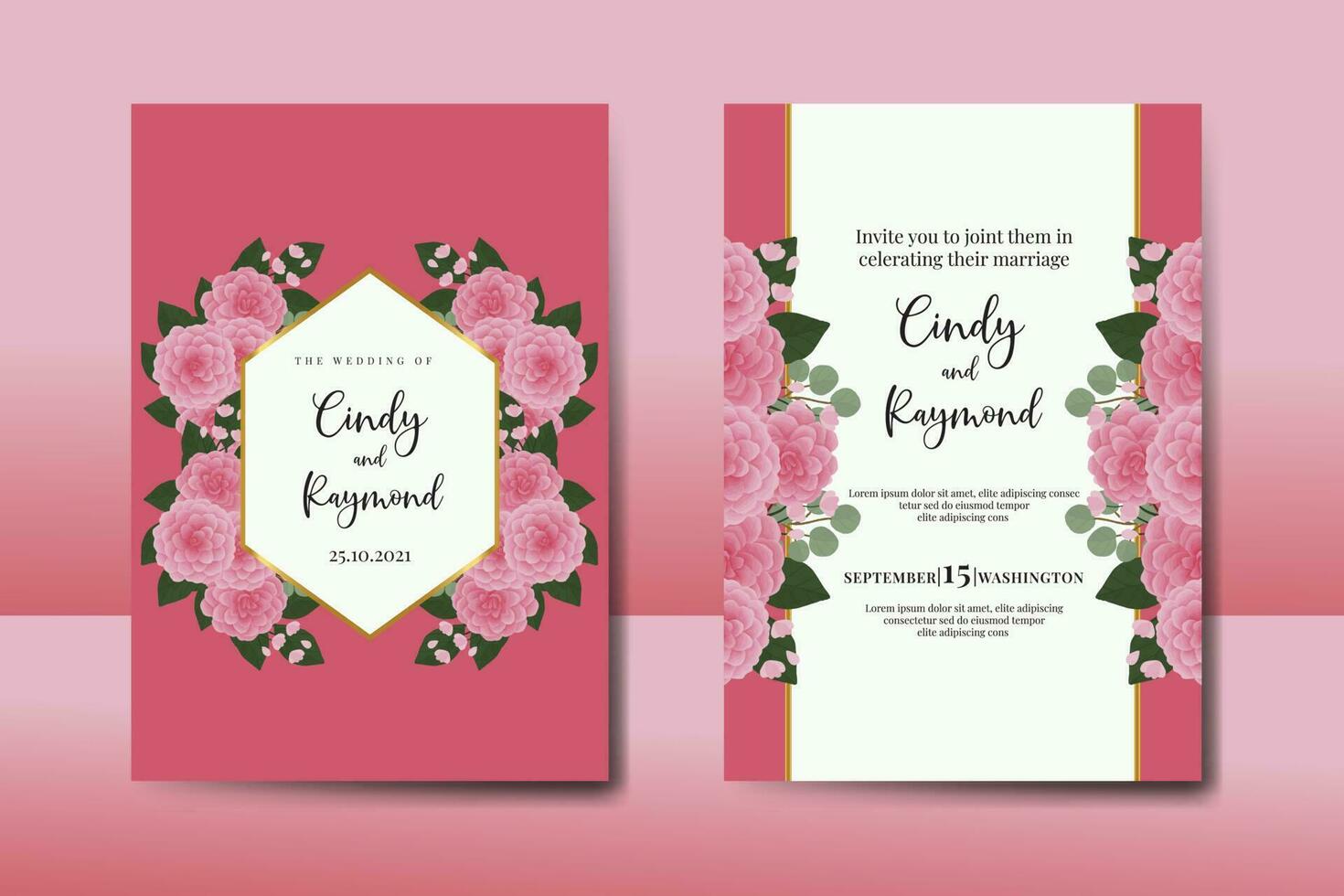 nozze invito telaio impostare, floreale acquerello digitale mano disegnato rosa dalia fiore design invito carta modello vettore