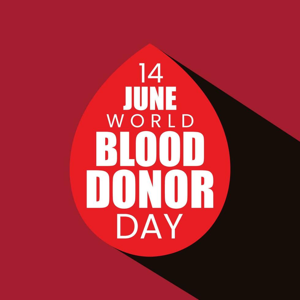 14 giugno mondo sangue donatore giorno vettore lettering modello design su rosso colore sfondo. sangue donatore logo su sangue icona con lungo ombra.
