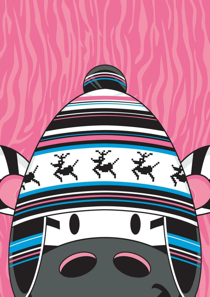 cartone animato adorabile zebra nel lanoso renna cappello illustrazione vettore