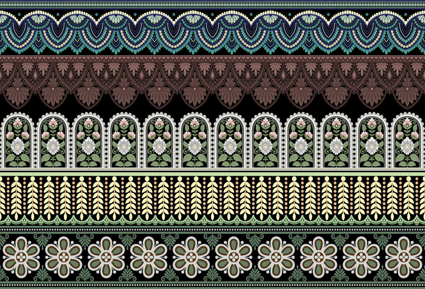 impostato 5 botanico floreale senza soluzione di continuità. sfondo senza soluzione di continuità modello geometrico etnico modello design per sfondo, tappeto, sfondo, vestiario, avvolgere, batik, tessuto, stampa tessile illustrazione. vettore