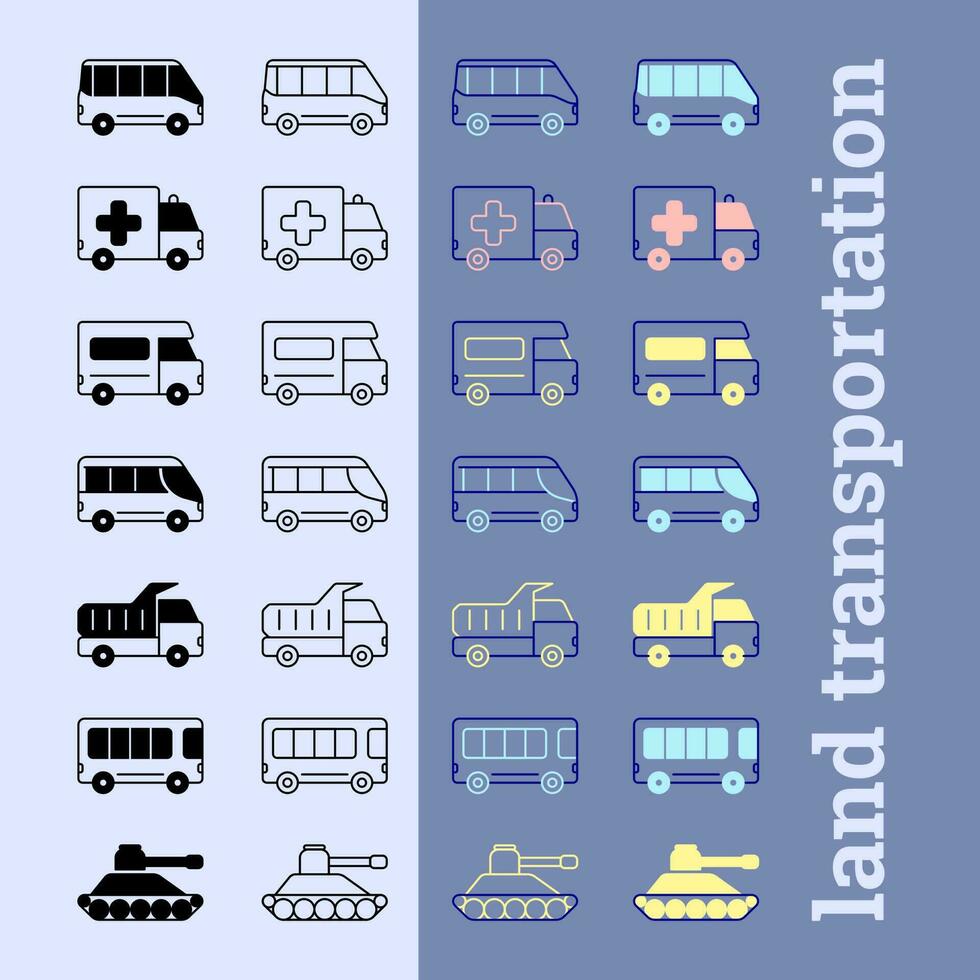 su il strada terra mezzi di trasporto icone vettore