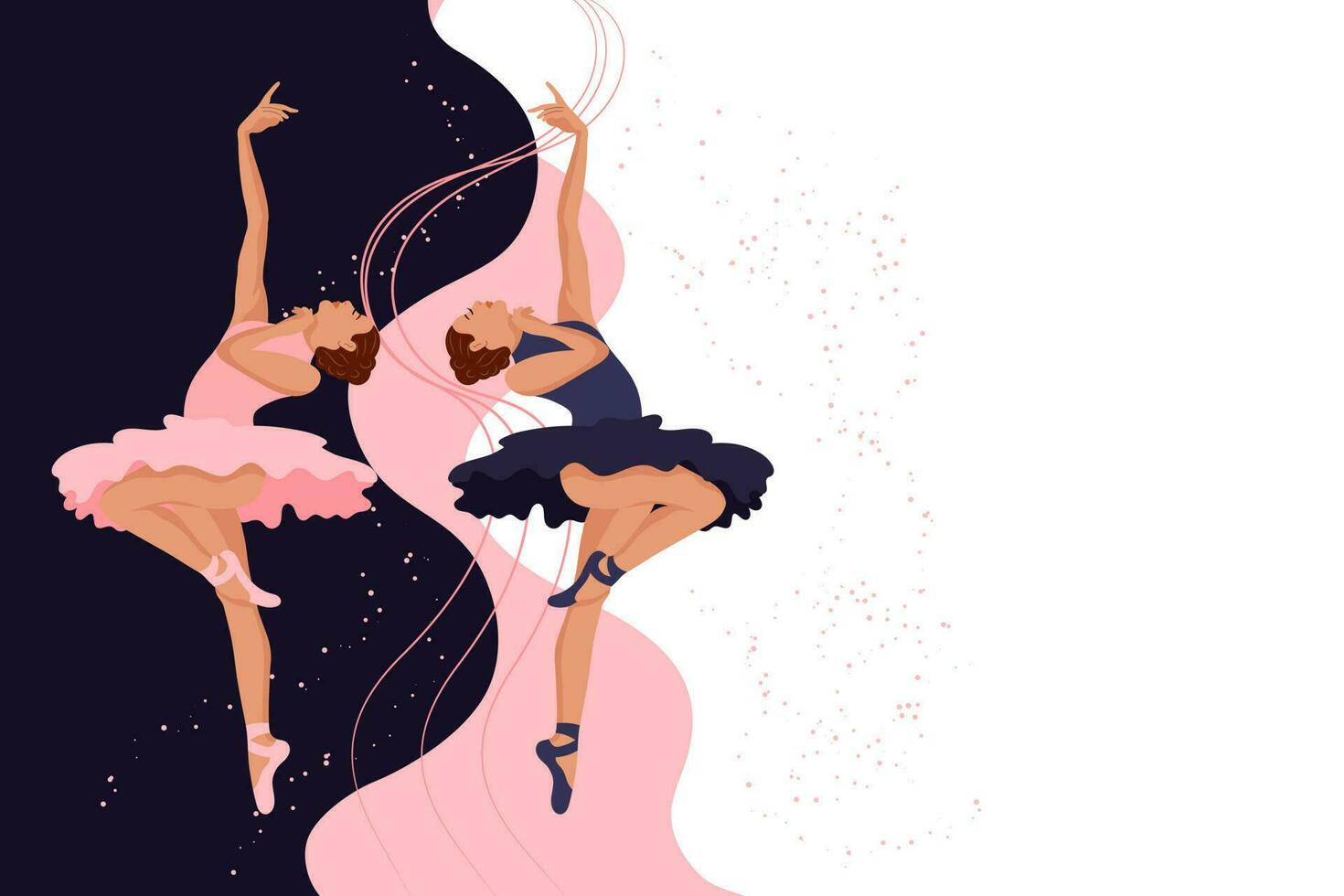 donne ballerine ballare, classico balletto su un astratto sfondo. copia spazio striscione, illustrazione, vettore. vettore