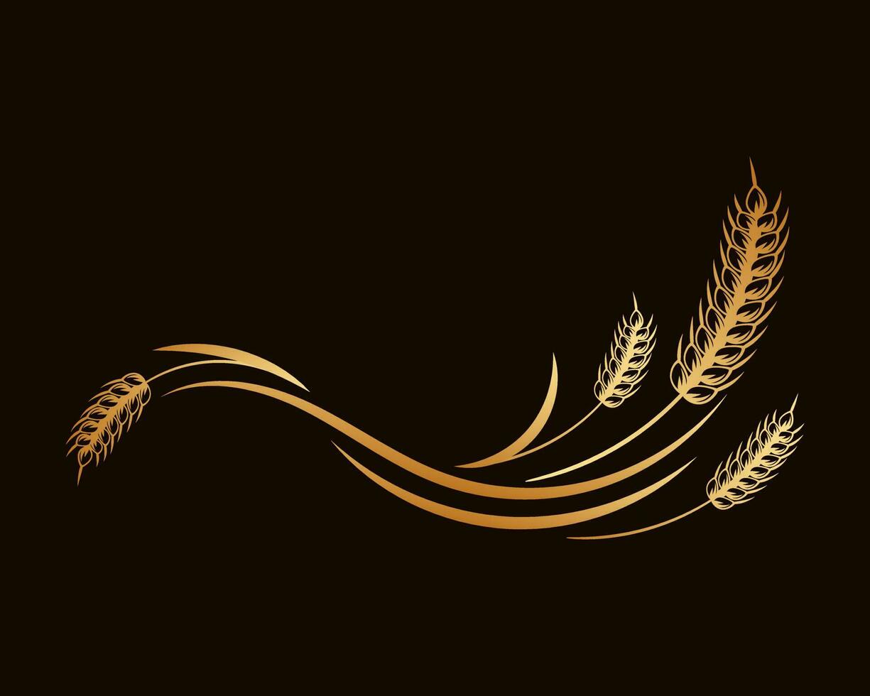 spighette di Grano, segale, orzo. d'oro distintivo su nero sfondo, elegante disegno, vettore