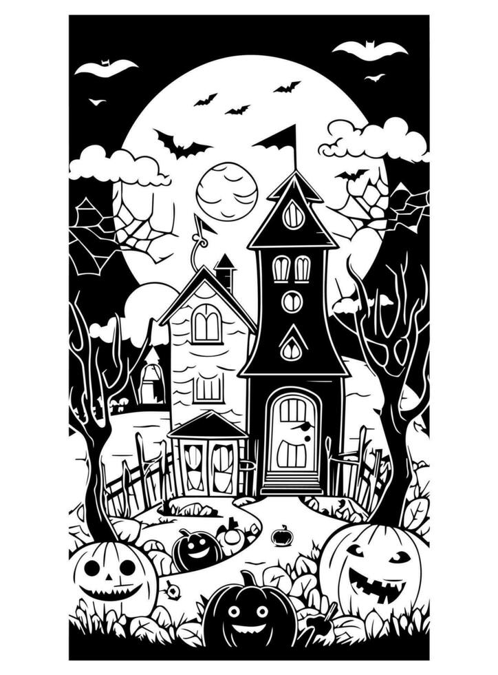 Halloween paesaggio bambini colorazione pagina vettore