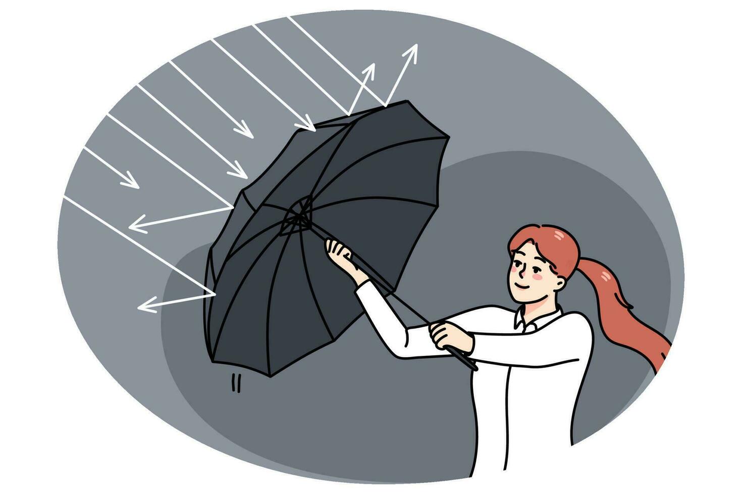 donna d'affari uso ombrello proteggere modulo pioggia vettore