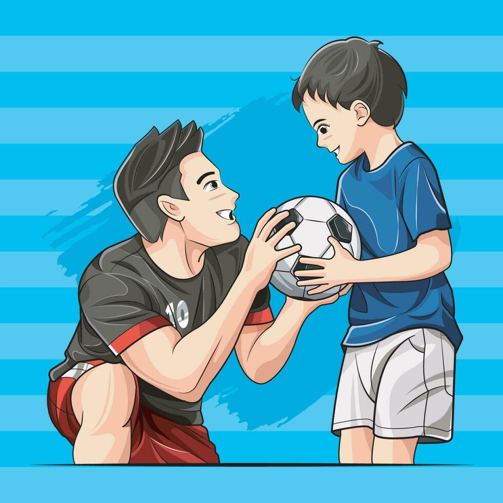 papà e figlio siamo giocando calcio vettore illustrazione professionista Scarica