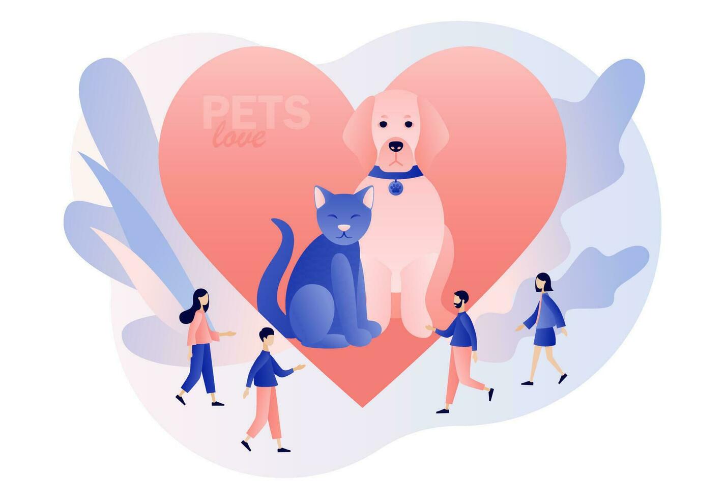 animale salvare e animale domestico protezione. grande cuore con gatto e cane come simbolo supporto e amore animali domestici. animale riparo. protezione natura e salvare. moderno piatto cartone animato stile. vettore illustrazione