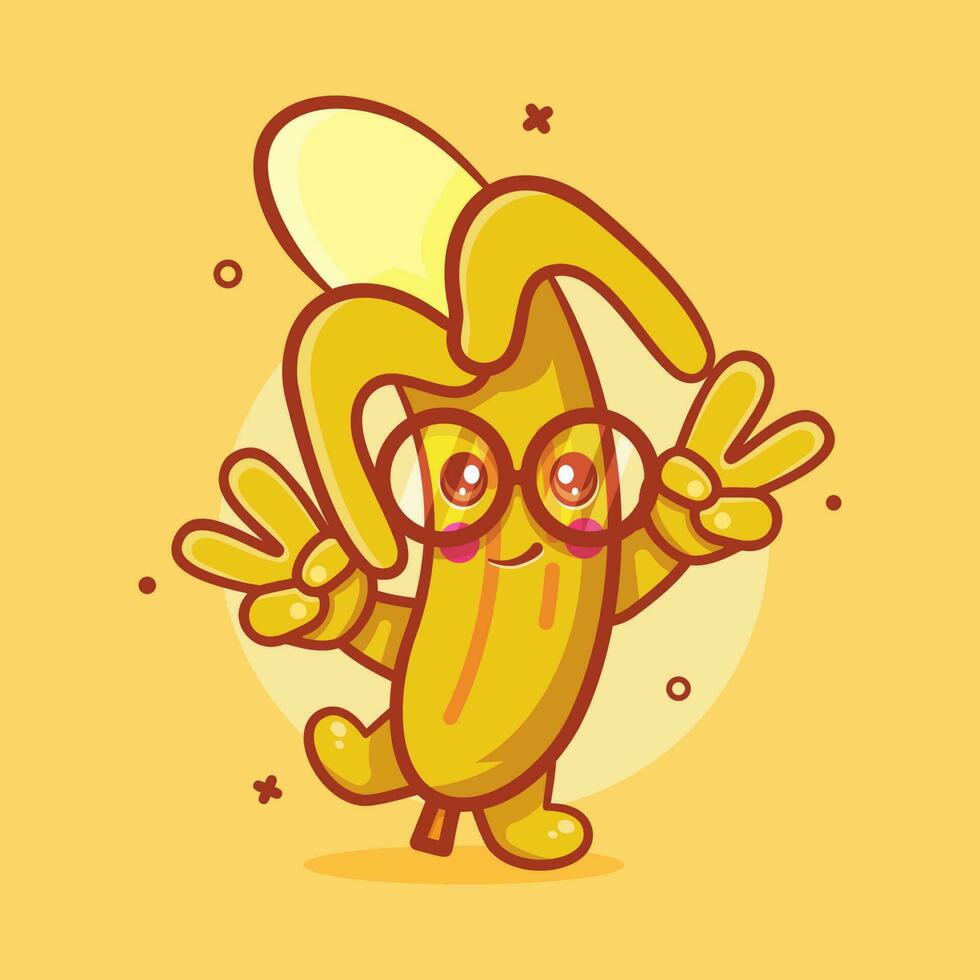 carino Banana frutta personaggio portafortuna con pace cartello mano isolato cartone animato nel piatto stile design vettore