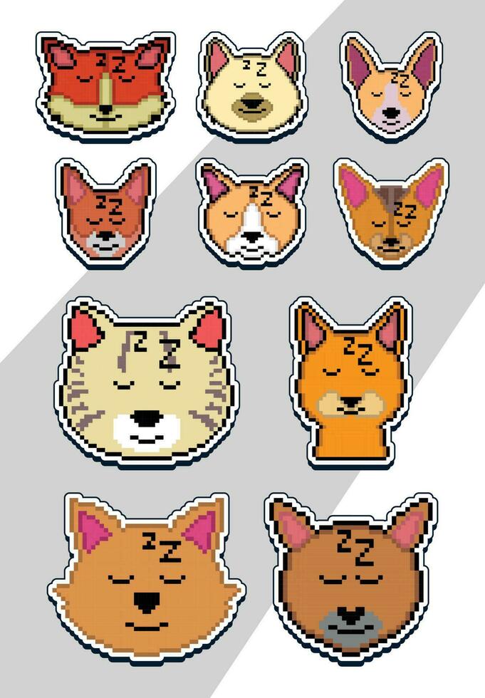 pixel arte gatto viso emoji etichetta. pixel etichetta design vettore