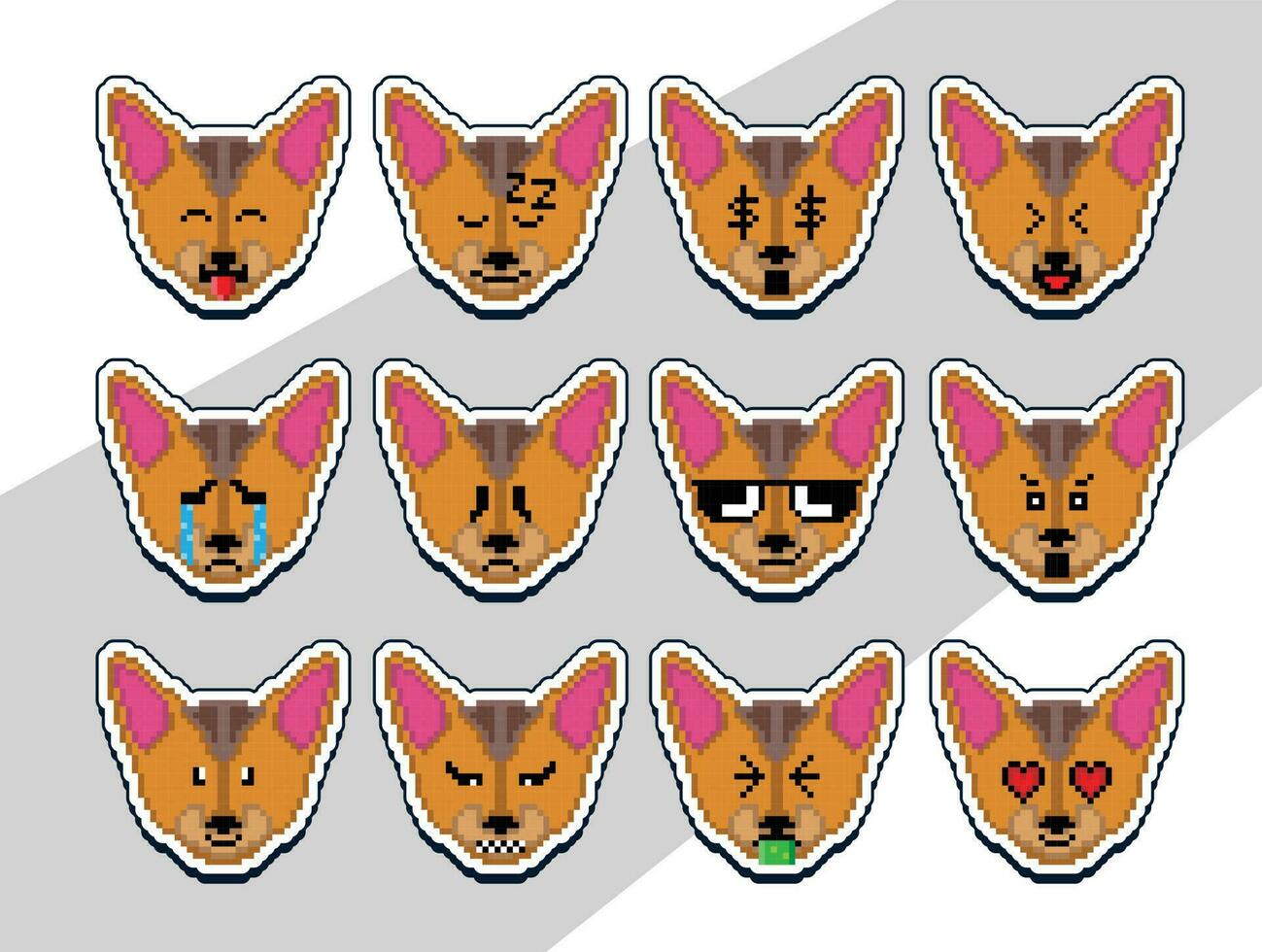 pixel arte gatto viso emoji etichetta. pixel etichetta design vettore